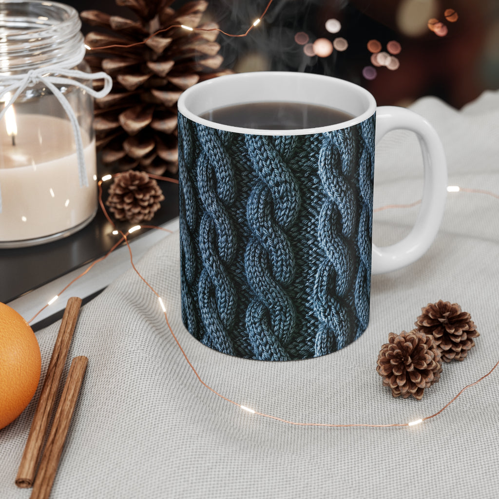 Coffee Mug | Blue Cable Knit Pattern Mug from The Curated Goose