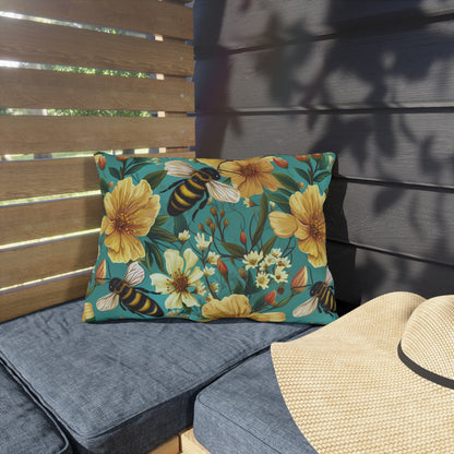 Outdoor Pillow | Bees and Flowers Outdoor Throw Pillow from The Curated Goose