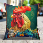 Faux Suede Square Pillow | Colorful Renaissance Rooster Throw Pillow