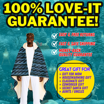 Faux Cable Knit Hooded Sherpa Blanket - Blue