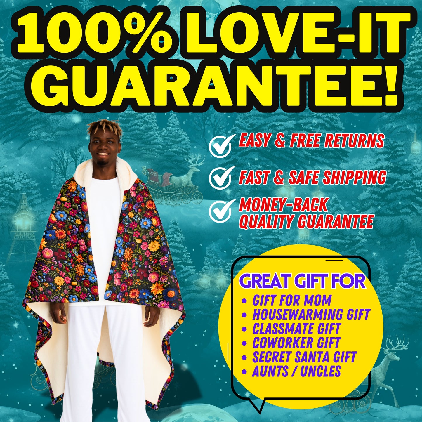 Hooded Sherpa Fleece Blanket| Dark & Moody Floral