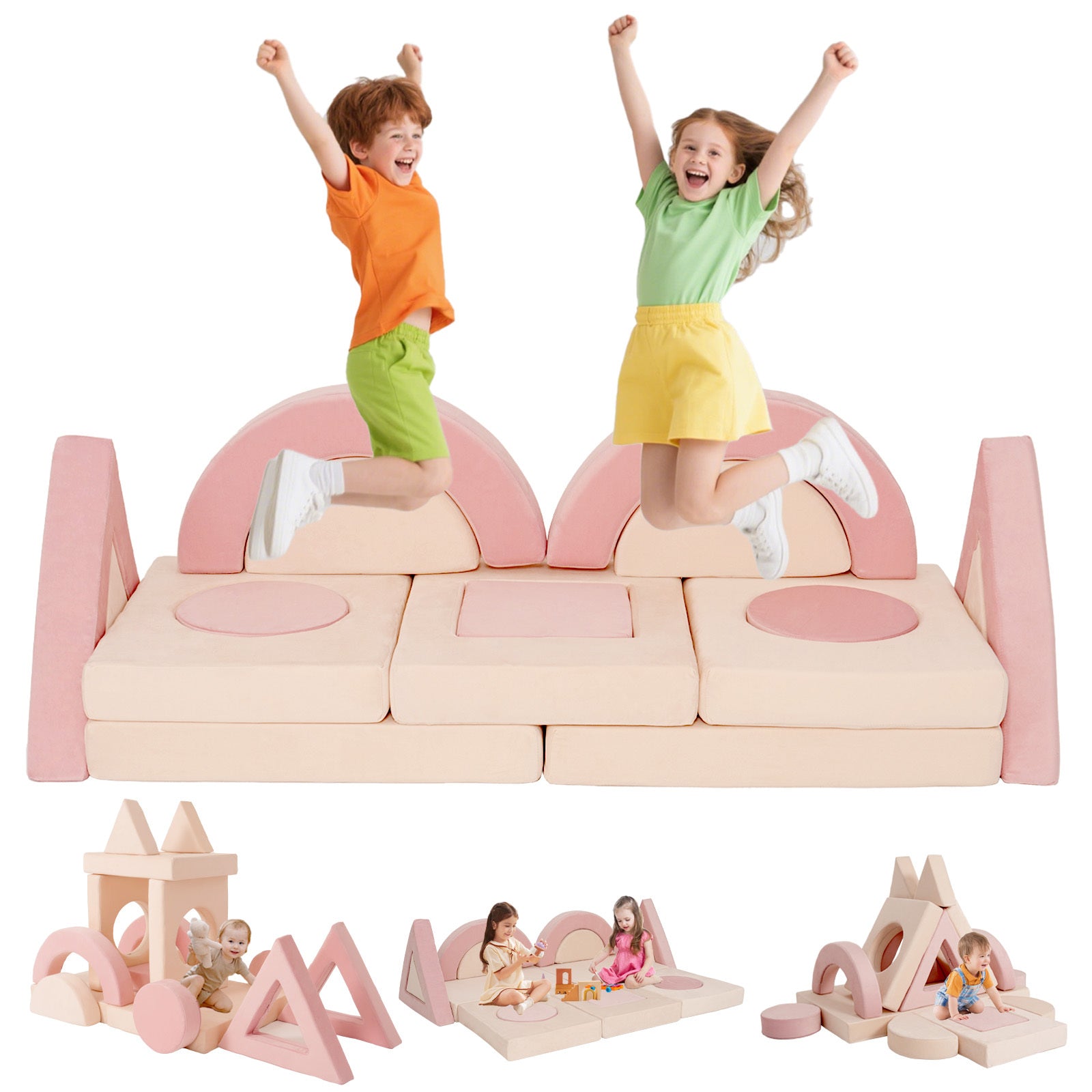 16 PCS Modular Kids Play Couch, Convertible Foam Toddler Sofa Bed with Washable Covers, Versatile Creative Fort Building Set for Boys Girls, Ideal for Playroom Bedroom