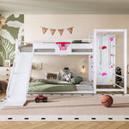 Metal Loft Bed, Full size White, Basketball Hoop, Climbing Wall, Bookshelves