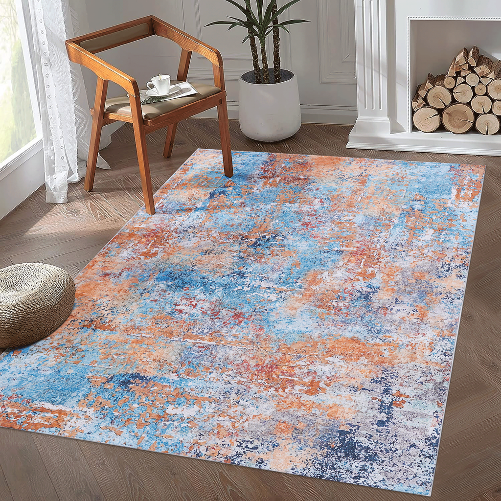 LOOM & LUXE 6x9 Area Rugs, Washable Rug, Low-Pile, Non-Slip, Non-Shedding, Foldable, Kid & Pet Friendly - Area Rugs for living room, bedroom, kitchen, dining room rug - Perfect Gifts, (Multi, 6' x 9')