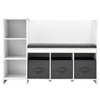 Kids Reading Nook Bench, Toddler Bookshelf and Bookcase with Detachable Seat Cushion, 6-Cubby Storage Organizer Bench with 3 Drawers, Ideal for Playroom, Bedroom, Living Room or Entryway, White