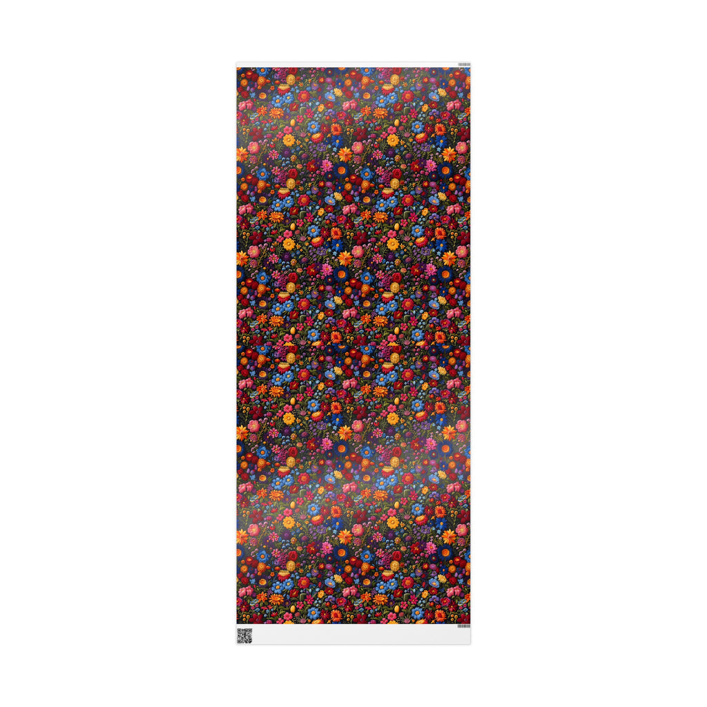 Embroidery Flowers Wrapping Paper Rolls |  Dark Background Floral Gift Wrap