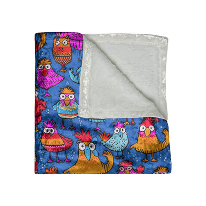 Crushed Velvet Blanket | Whimsical Colorful Chickens
