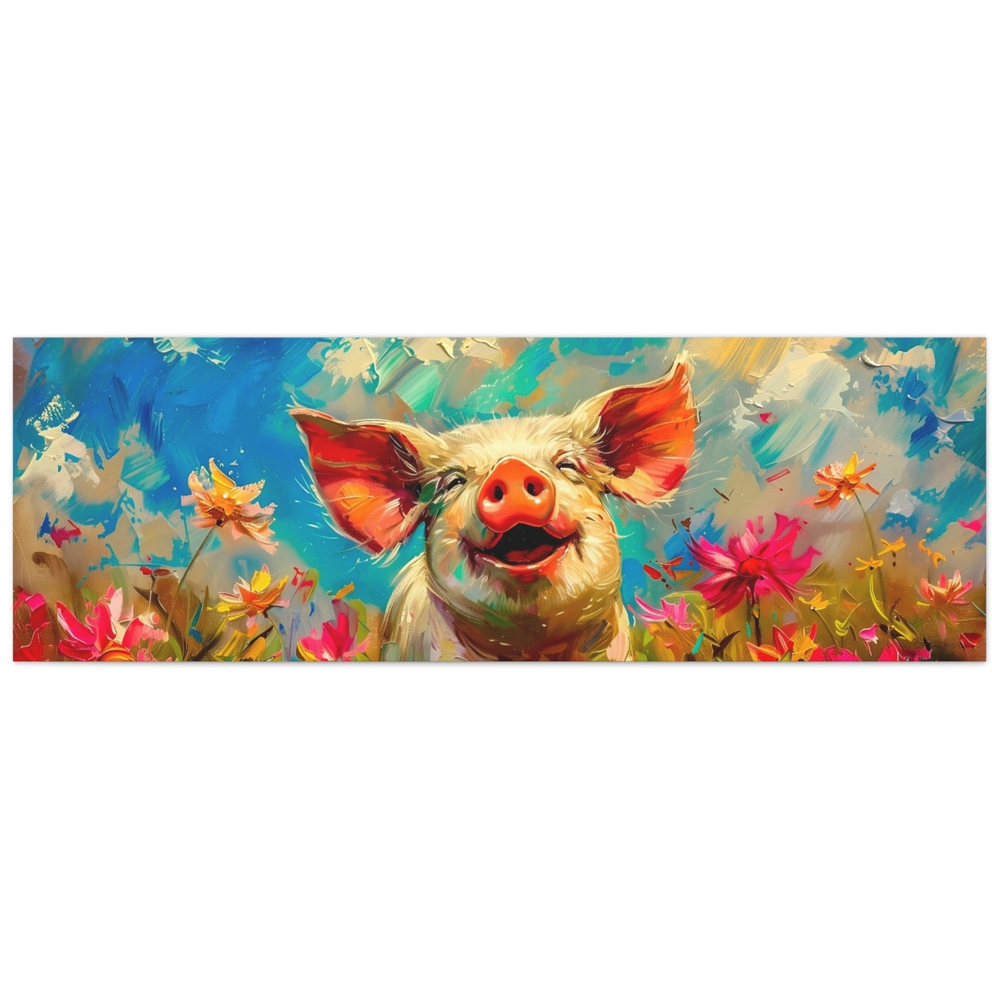 Spring Pig in Blossoms Canvas Art Print - Pig Portrait Art for Home & Office