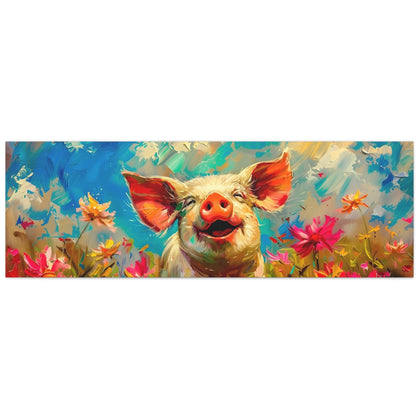Spring Pig in Blossoms Canvas Art Print - Pig Portrait Art for Home & Office