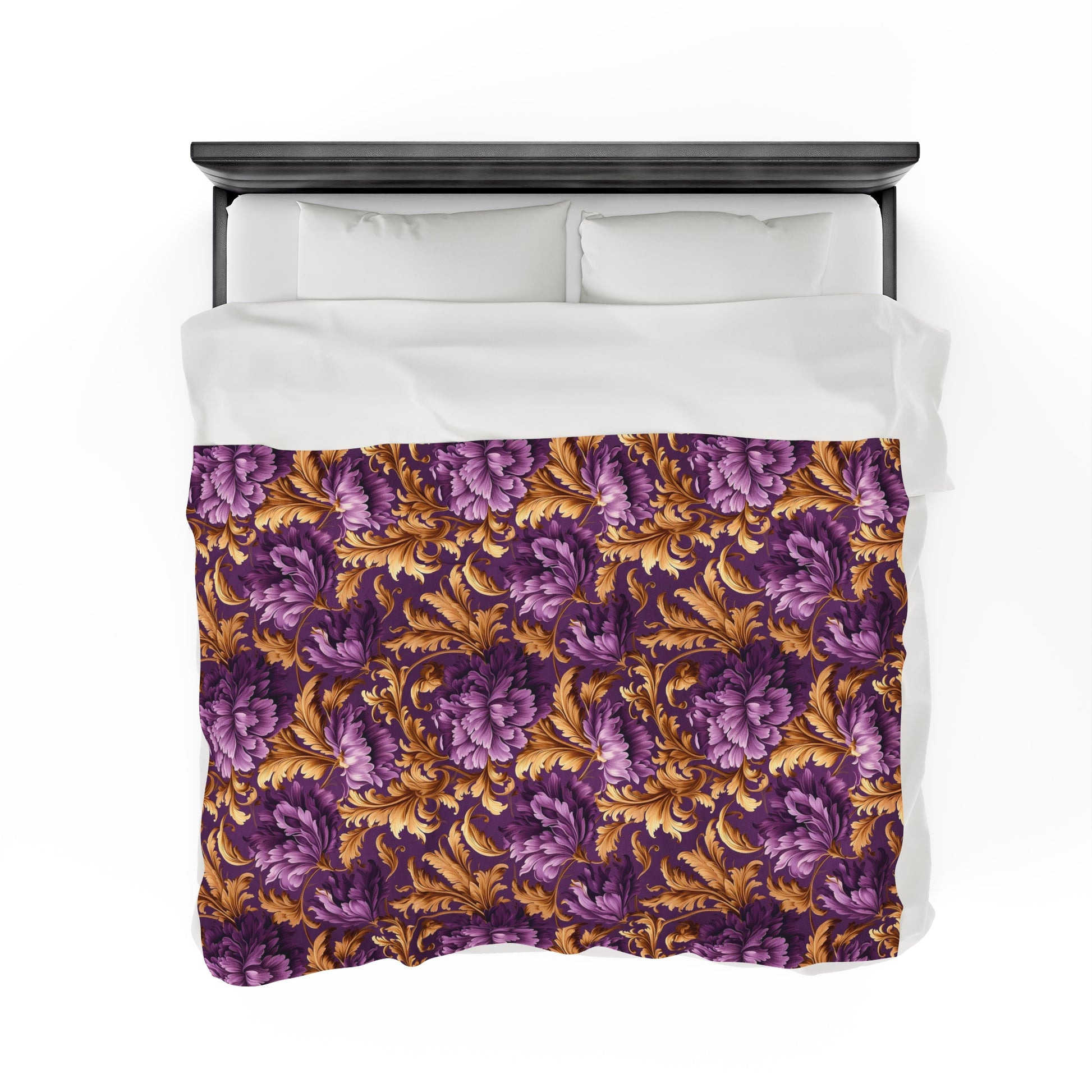 Velveteen Plush Blanket | Gold and Purple Flowers | Sophisticated Throw Blanket from The Curated Goose