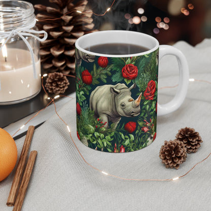 Floral Rhinoceros Coffee Mug | Two-Tone Rhino and Roses Mug - 11 oz. from The Curated Goose