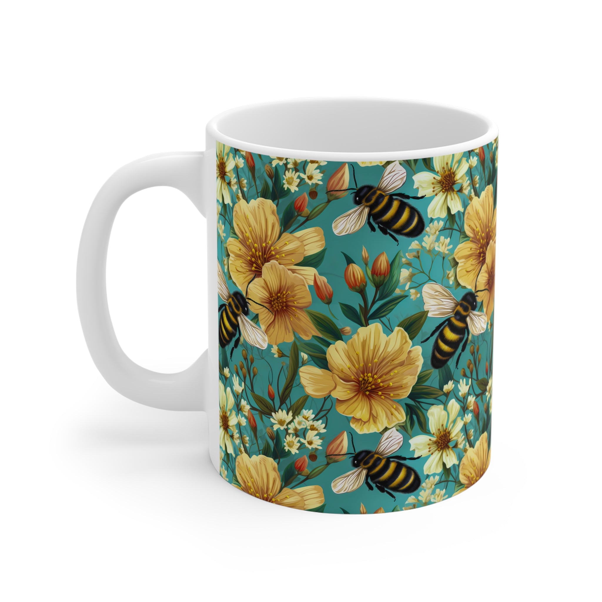 Bees and Flowers Coffee Mug | Spring Flowers Mug | Cottagecore Mug from The Curated Goose