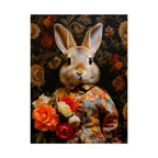 Victorian Bunny Portrait Floral Holding Flowers Art Print