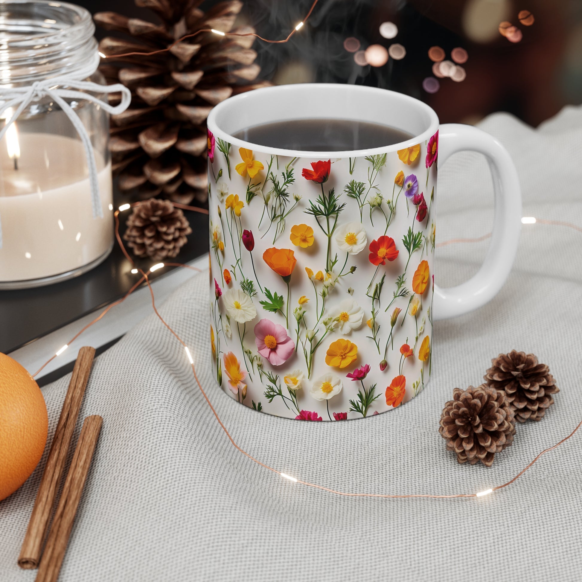 Coffee Mug | Colorful Wildflowers on White (11oz) from The Curated Goose