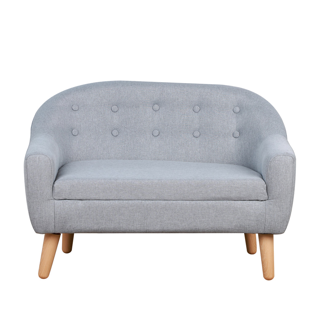 2-Seat Kids Sofa Linen Fabric and Wooden Frame Sofa for Kids and Toddlers Ages 3-7, 11' High Seat, Gray