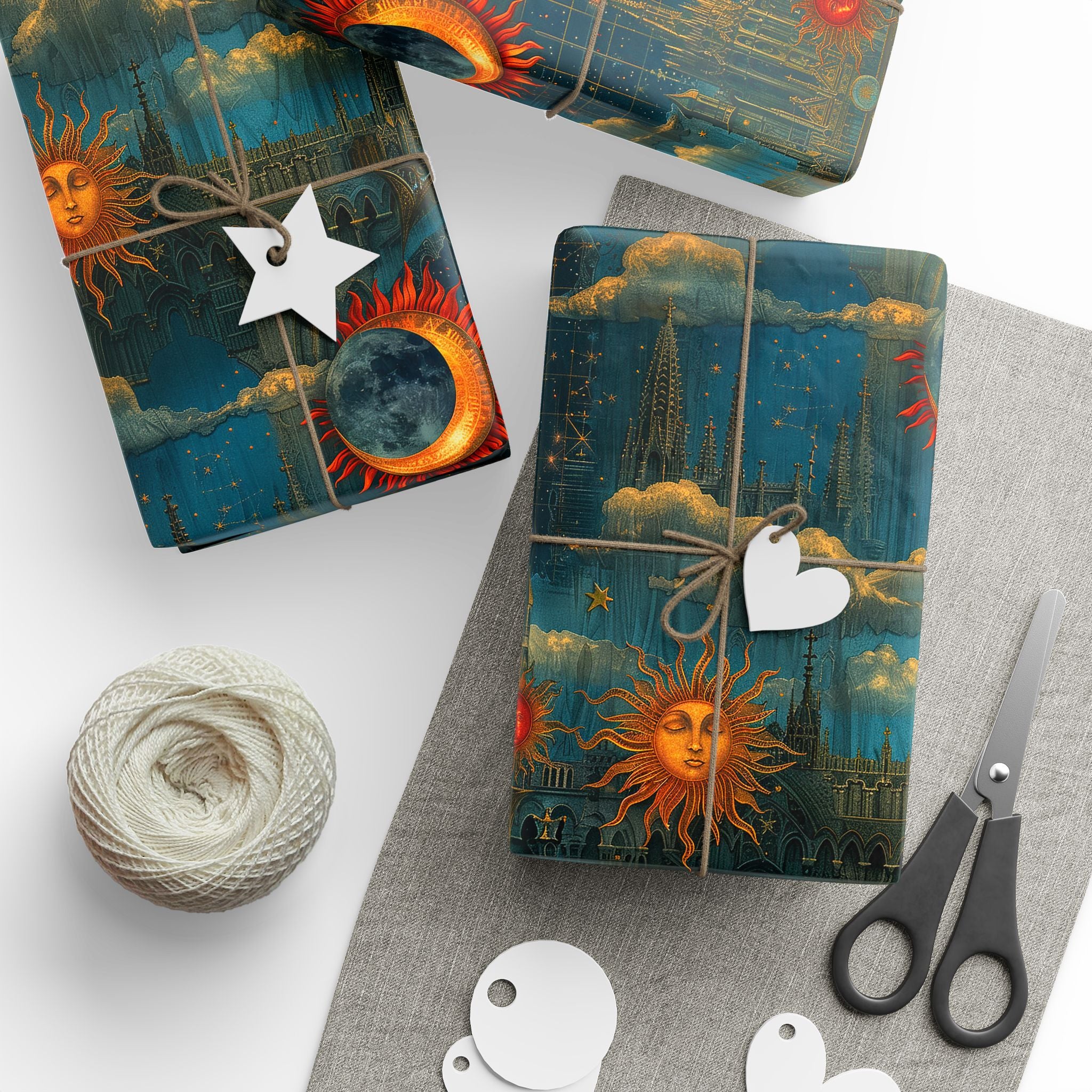 Celestial Sun and Moon Wrapping Paper: Ethereal Gift Wrap