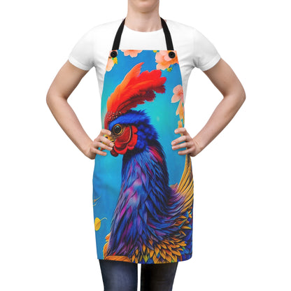 Abstract Blue Rooster Apron / Renaissance Chicken Rooster Apron / Christmas Gift for Chef