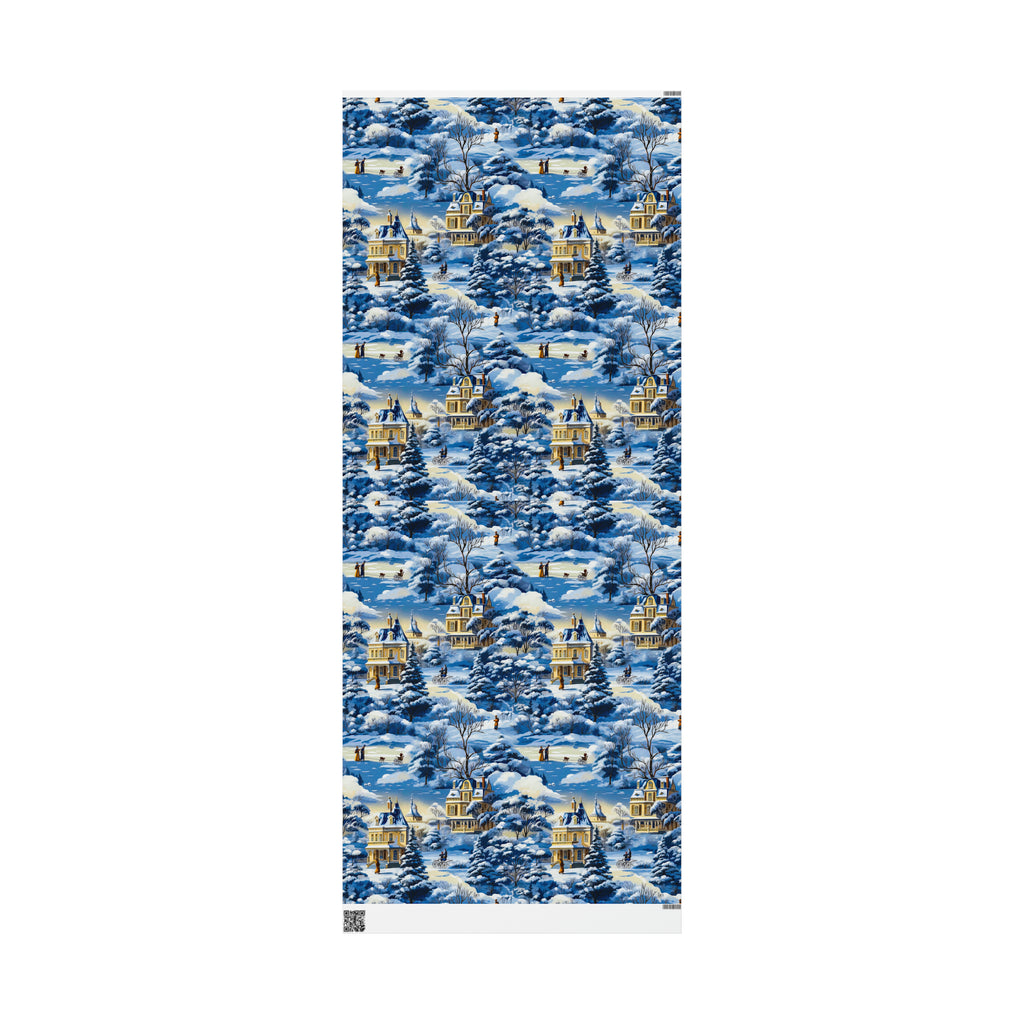 Blue Snow House Wrapping Paper from The Curated Goose