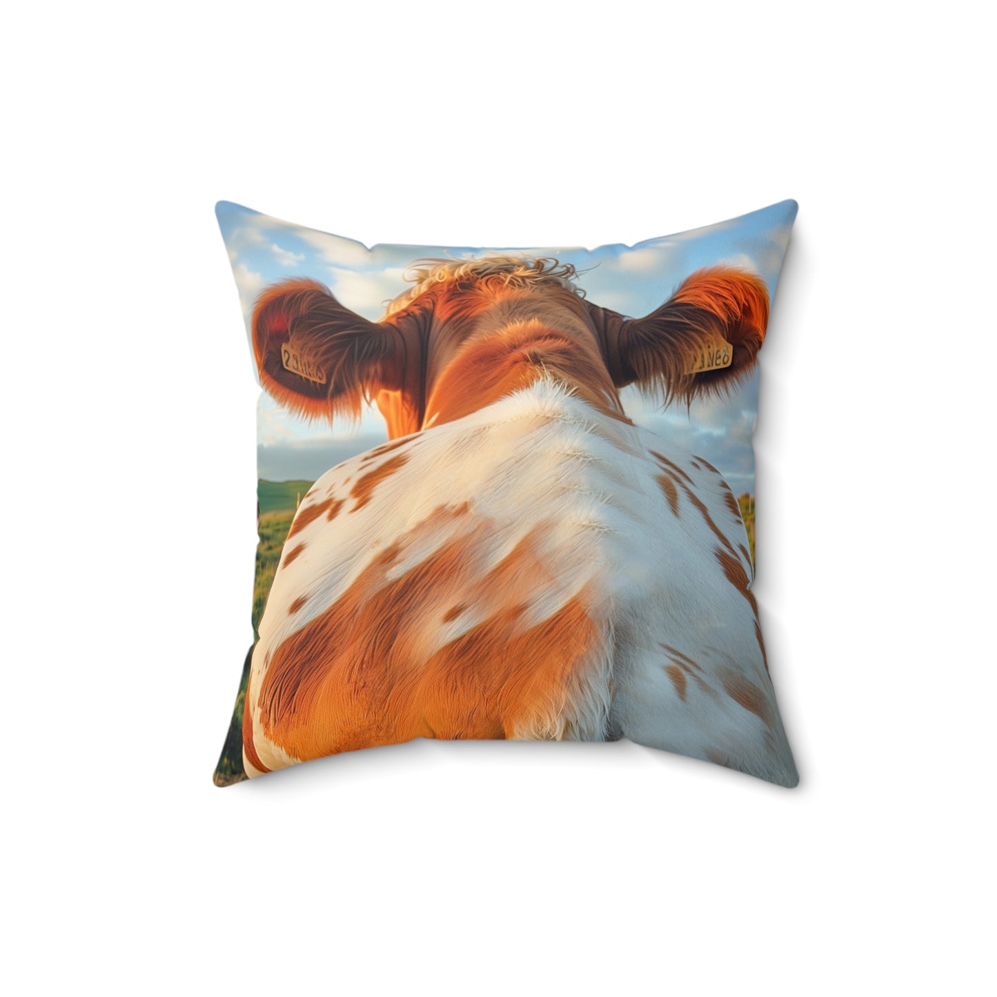 Square Pillow Cow Heads and Tails Faux Suede