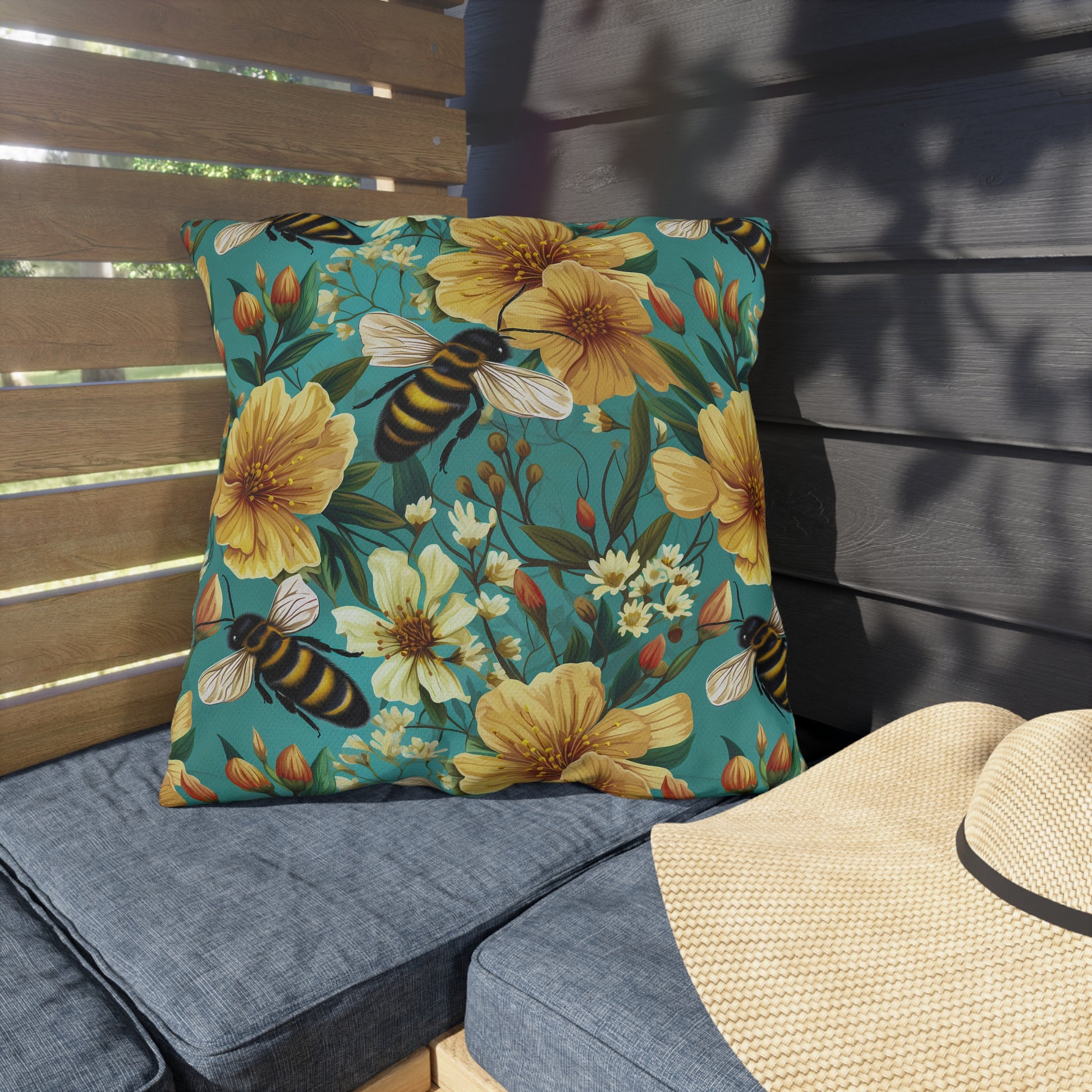 Outdoor Pillow | Bees and Flowers Outdoor Throw Pillow from The Curated Goose