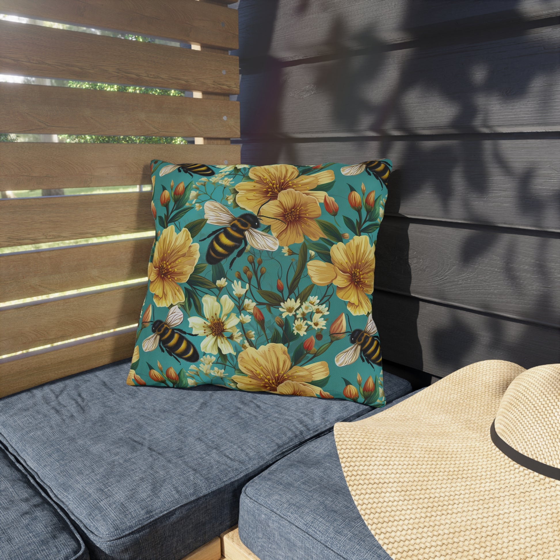 Outdoor Pillow | Bees and Flowers Outdoor Throw Pillow from The Curated Goose