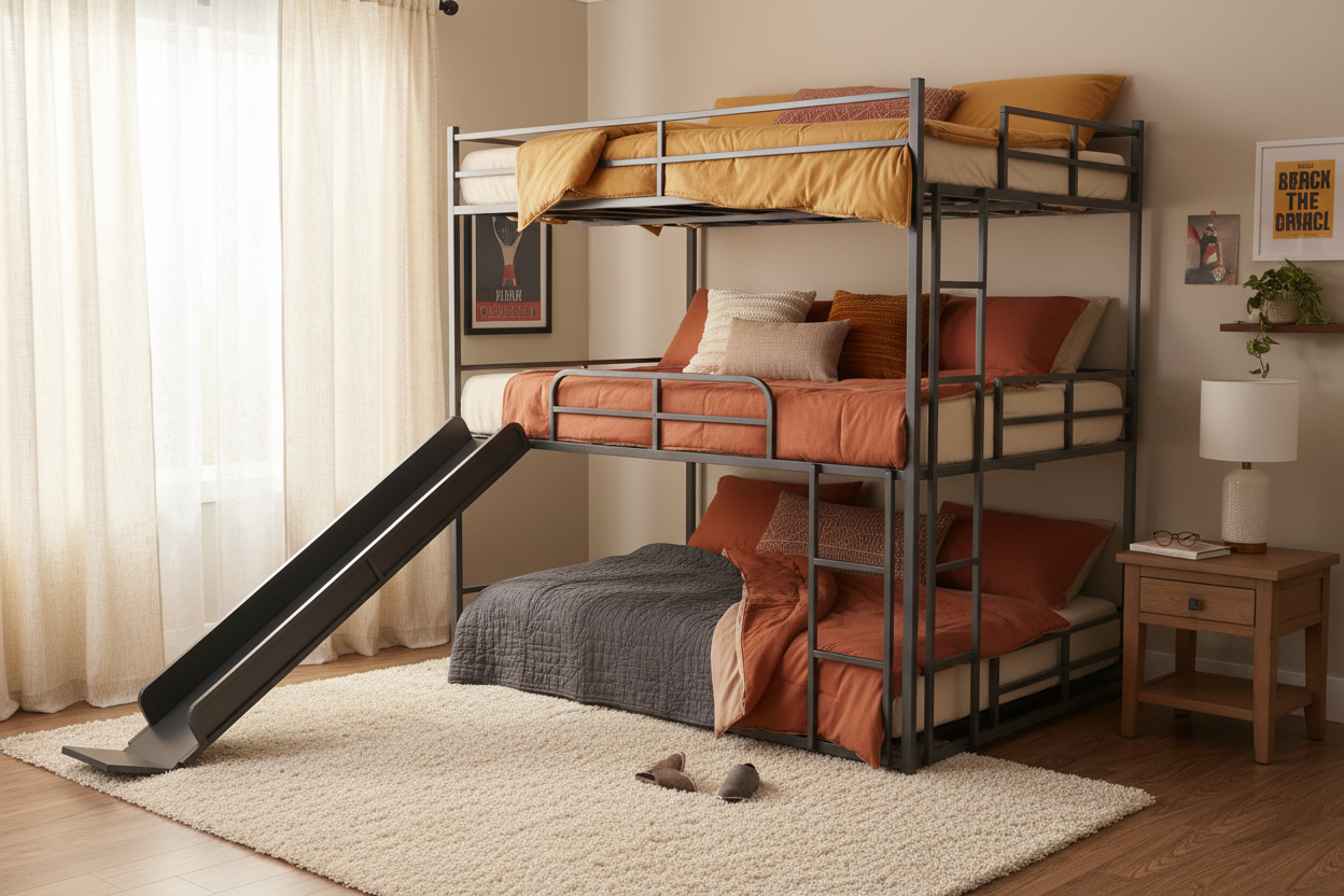 Metal Full Size Loft Bed with Slide and Ladder,  Black