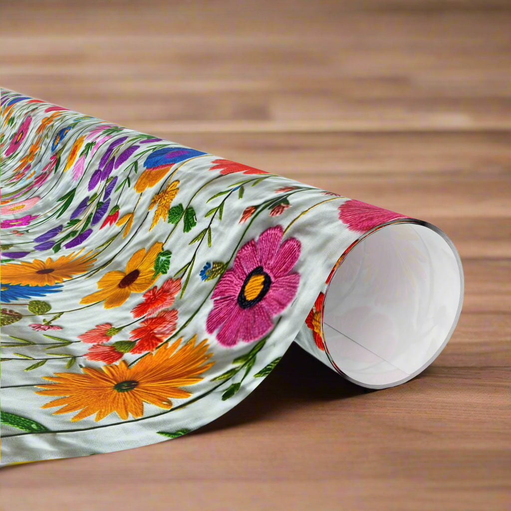 Faux Embroidered Wildflower Wrapping Paper—Elegant Cottagecore Gift Wrap for Weddings, Birthdays, and Special Occasions