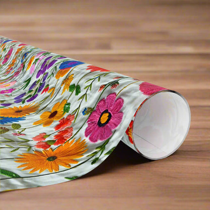 Faux Embroidered Wildflower Wrapping Paper—Elegant Cottagecore Gift Wrap for Weddings, Birthdays, and Special Occasions