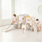 11 in 1 Toddler Playset with Telescope Playground for Toddlers 1-3 Years Telescope and Slide Set Climber Basketball Hoop Tunnel Crawl Toys for Home Indoor Outdoor Playground (White)