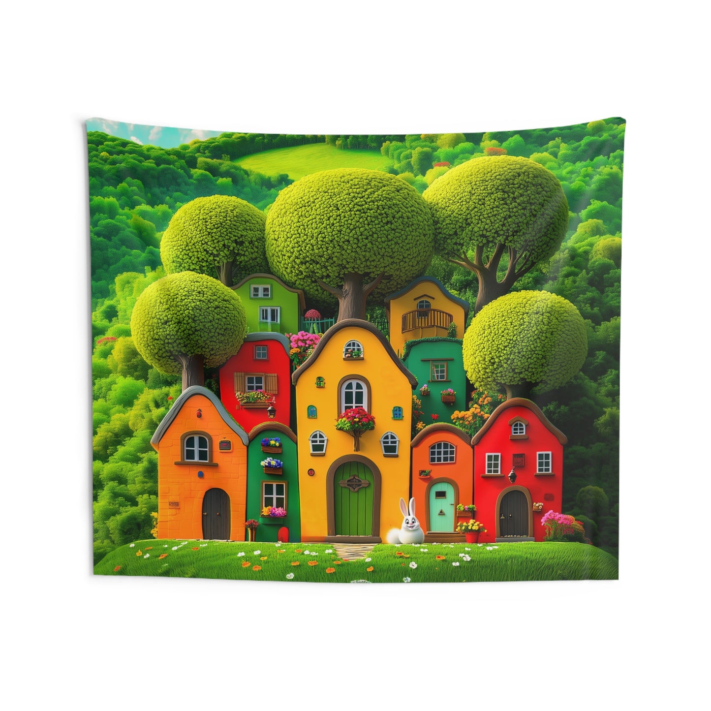 Fun, Colorful Houses Indoor Wall Tapestry for Easy Decor