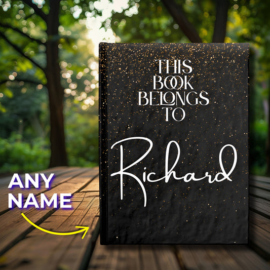 Custom Name Hardcover Journal – Black Sparkle Personalized Notebook