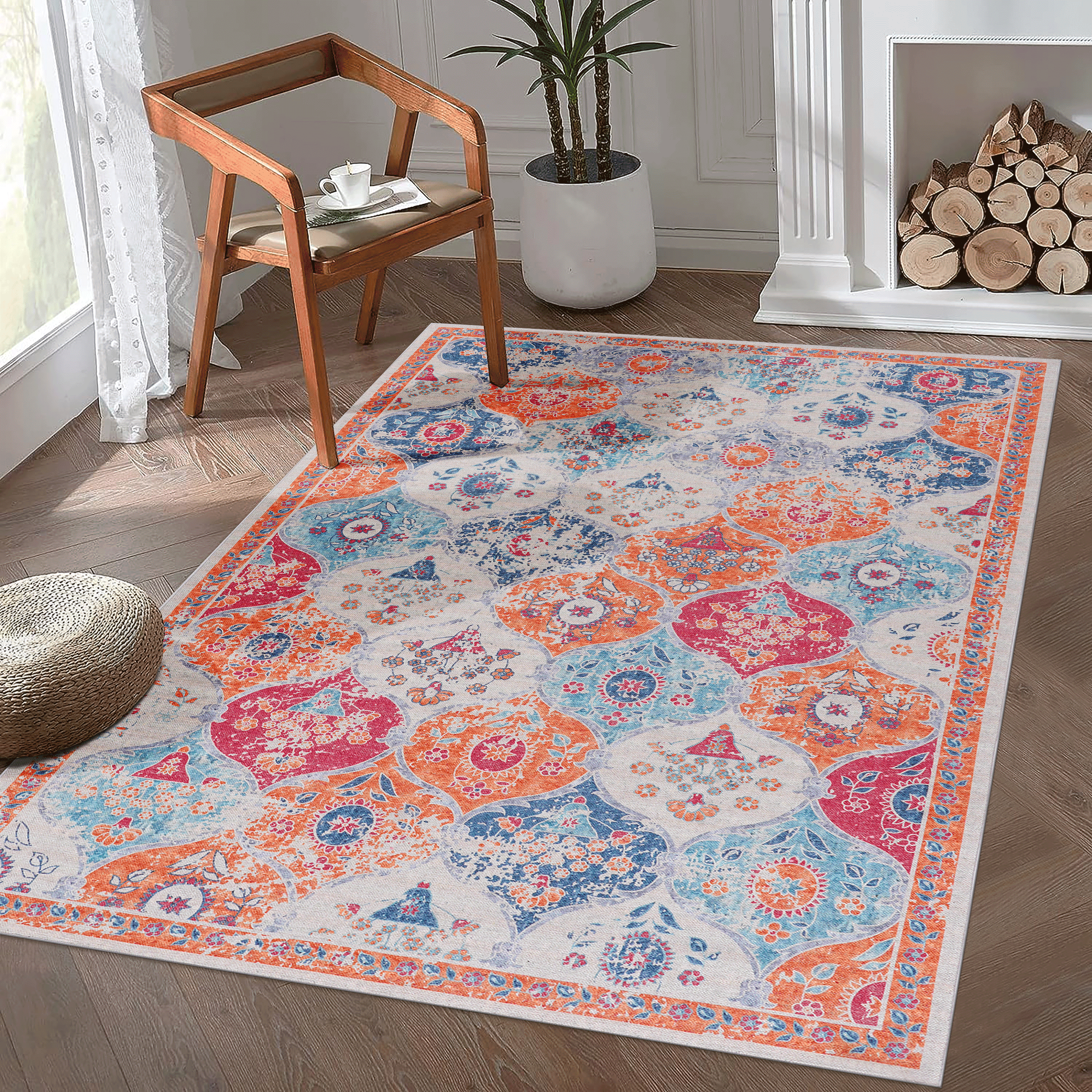 MAVAL Cream Washable Rug 8x10 Area Rug (Cream, 8' x 10')
