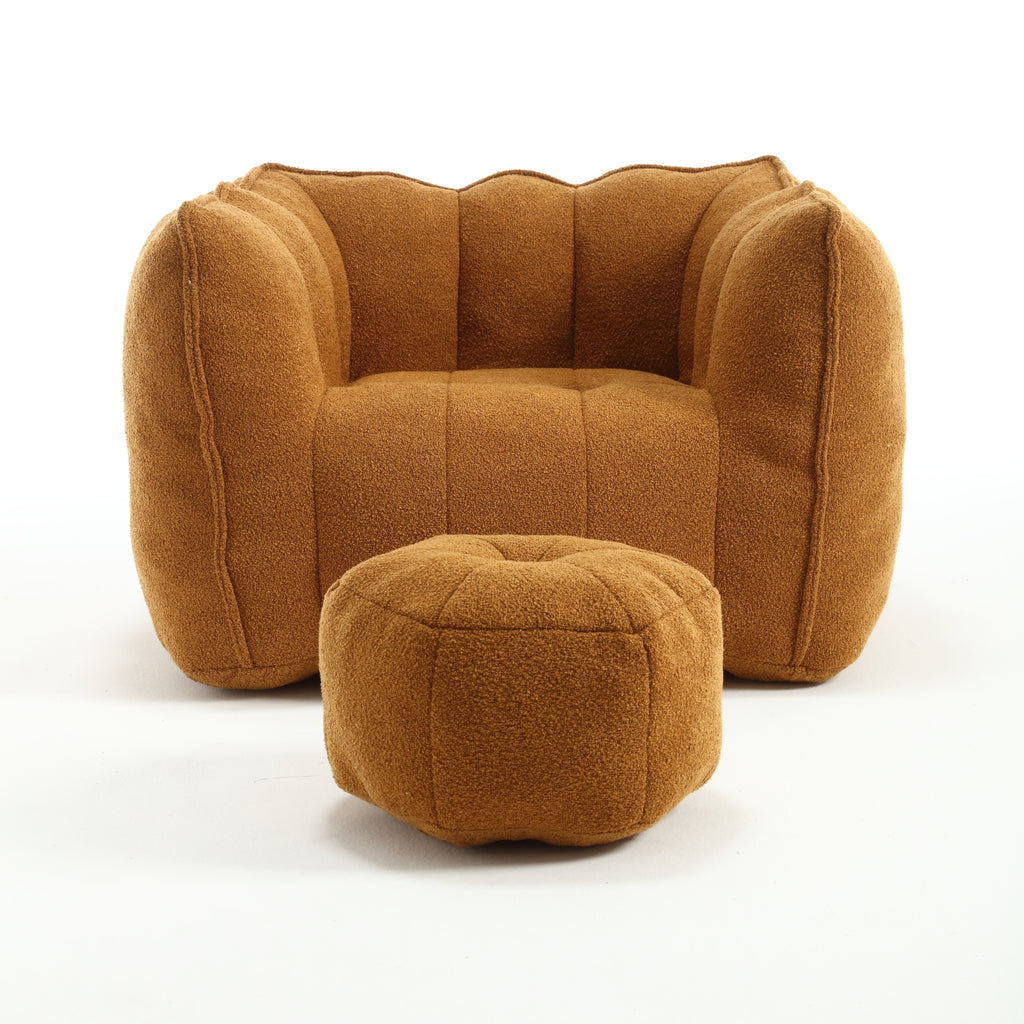 Soft Chenille Bean Bag Chair with High Resilient Foam for Living Room and Bedroom, Comfortable Square Lazy Sofa with Footstool for Adults