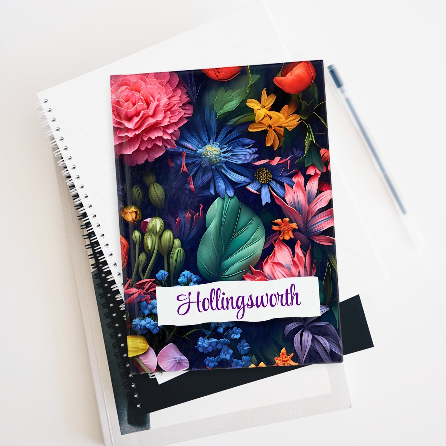 Personalized Name Moody Flowers Journal | Custom Dark Floral Hardcover Notebook | Unique Floral Diary Gift for Her