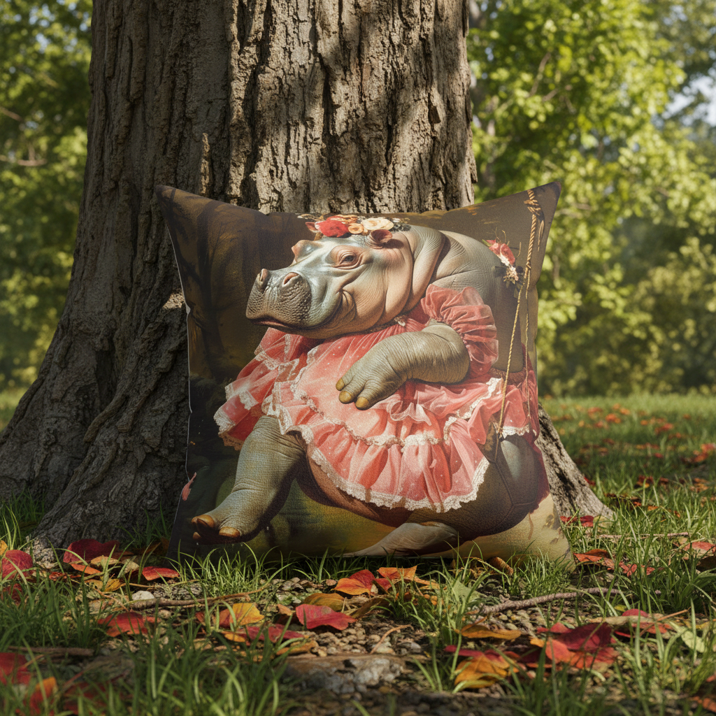 Faux Suede Square Pillow | Renaissance Hippo on Swing