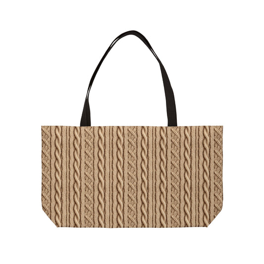 Faux Cable Knit Deluxe Tote Bag, Tan – Cozy Look, Zero Bulk, 100% Style!