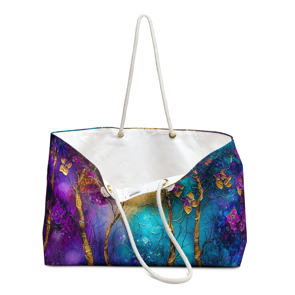 Abstract Tree Blossom Weekender Bag: Faux 3D Art Travel Tote