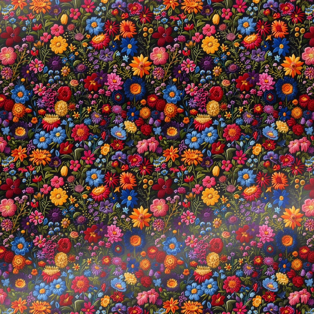 Embroidery Flowers Wrapping Paper Rolls |  Dark Background Floral Gift Wrap