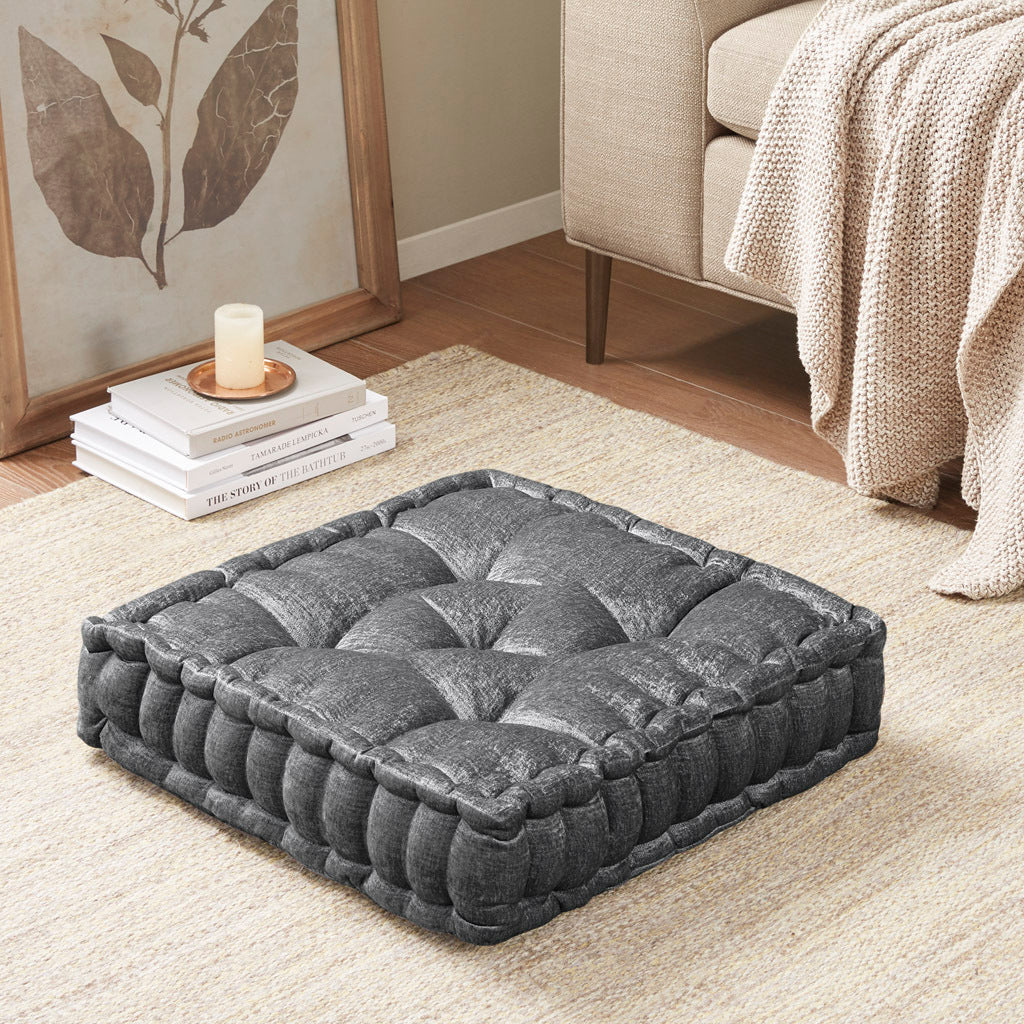 Poly Chenille Square Floor Pillow Cushion Charcoal 20x20'