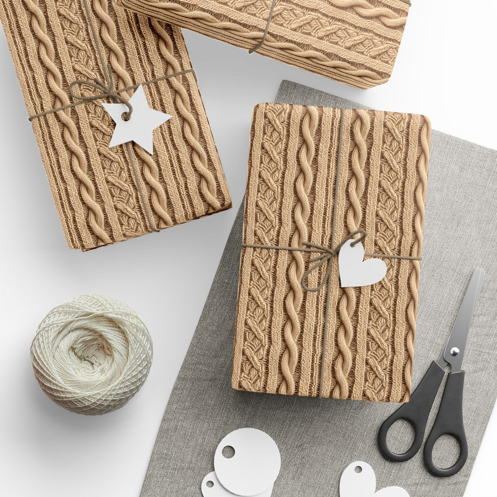 Faux Cable Knit Wrapping Paper Rolls - Tan Khaki