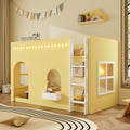 Kids Loft Bed Twin Size Primrose Yellow, Solid Wood, With Warm LED Light String