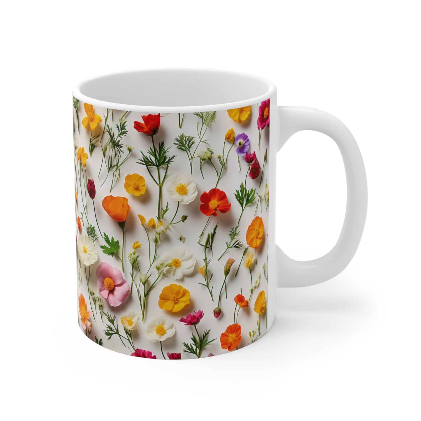 Coffee Mug | Colorful Wildflowers on White (11oz) from The Curated Goose