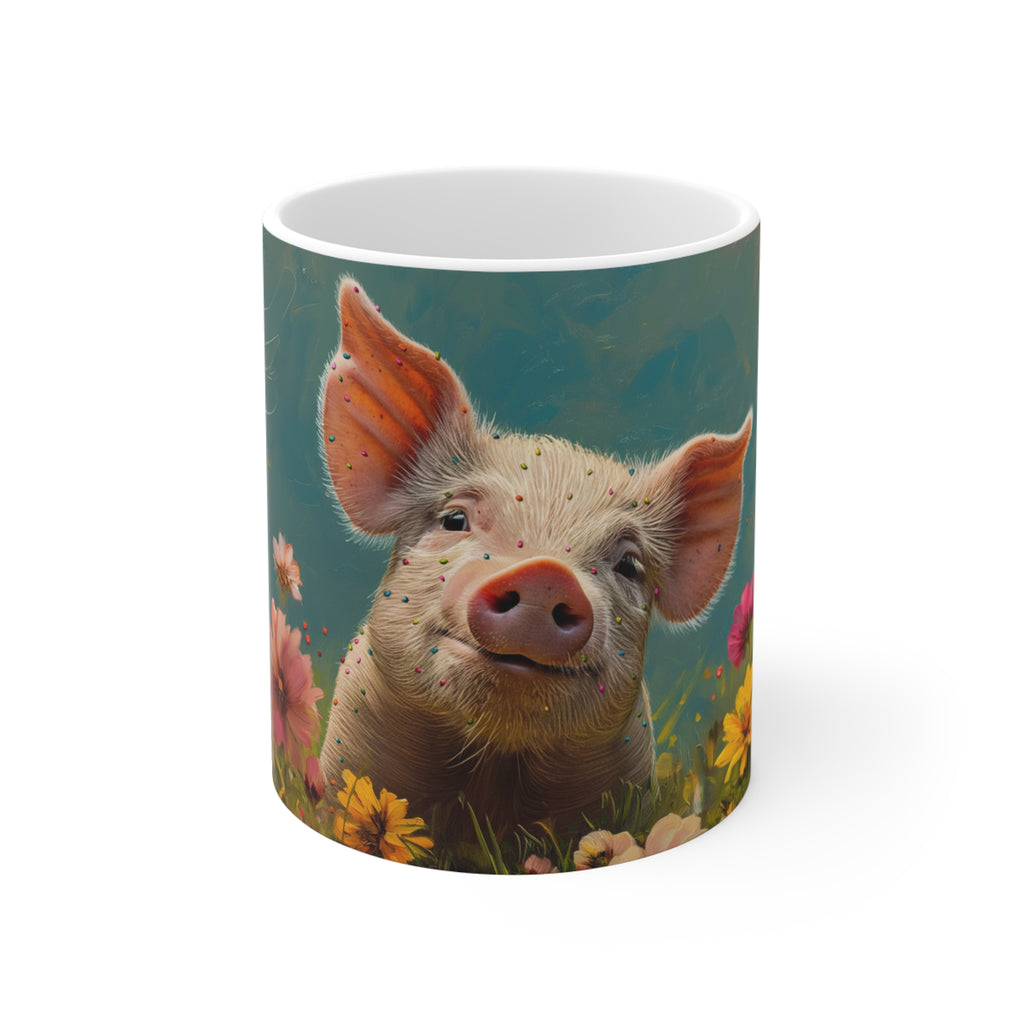 Pig Coffee Mug | Oil Painting Spring Flowers | Modern Farmhouse Boho Chic Coffee Mug