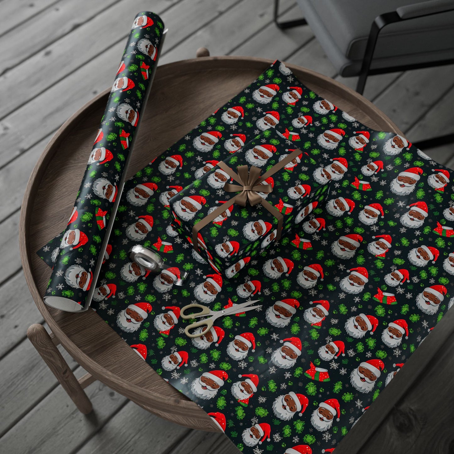 Black Santa Claus Wrapping Paper Rolls