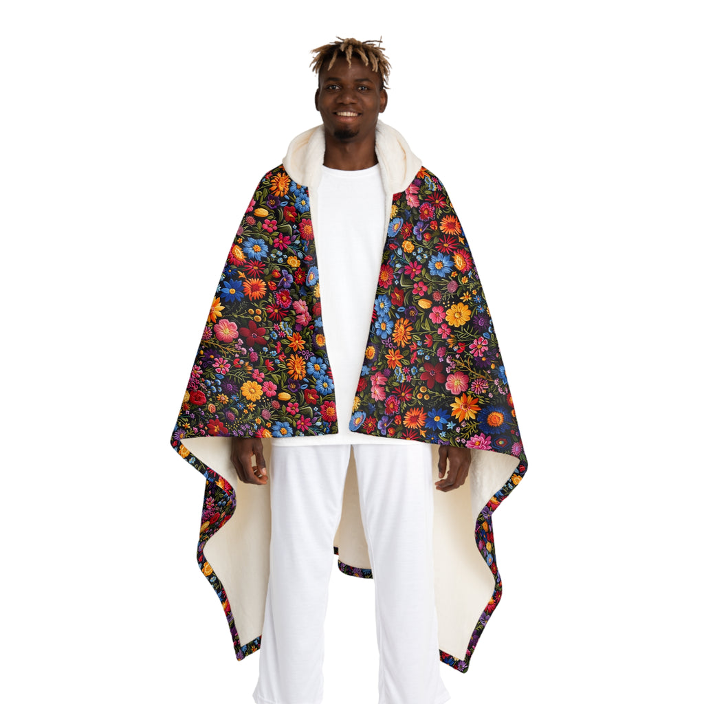 Hooded Sherpa Fleece Blanket| Dark & Moody Floral