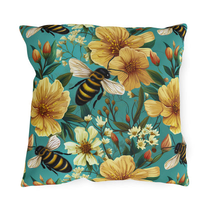 Outdoor Pillow | Bees and Flowers Outdoor Throw Pillow from The Curated Goose