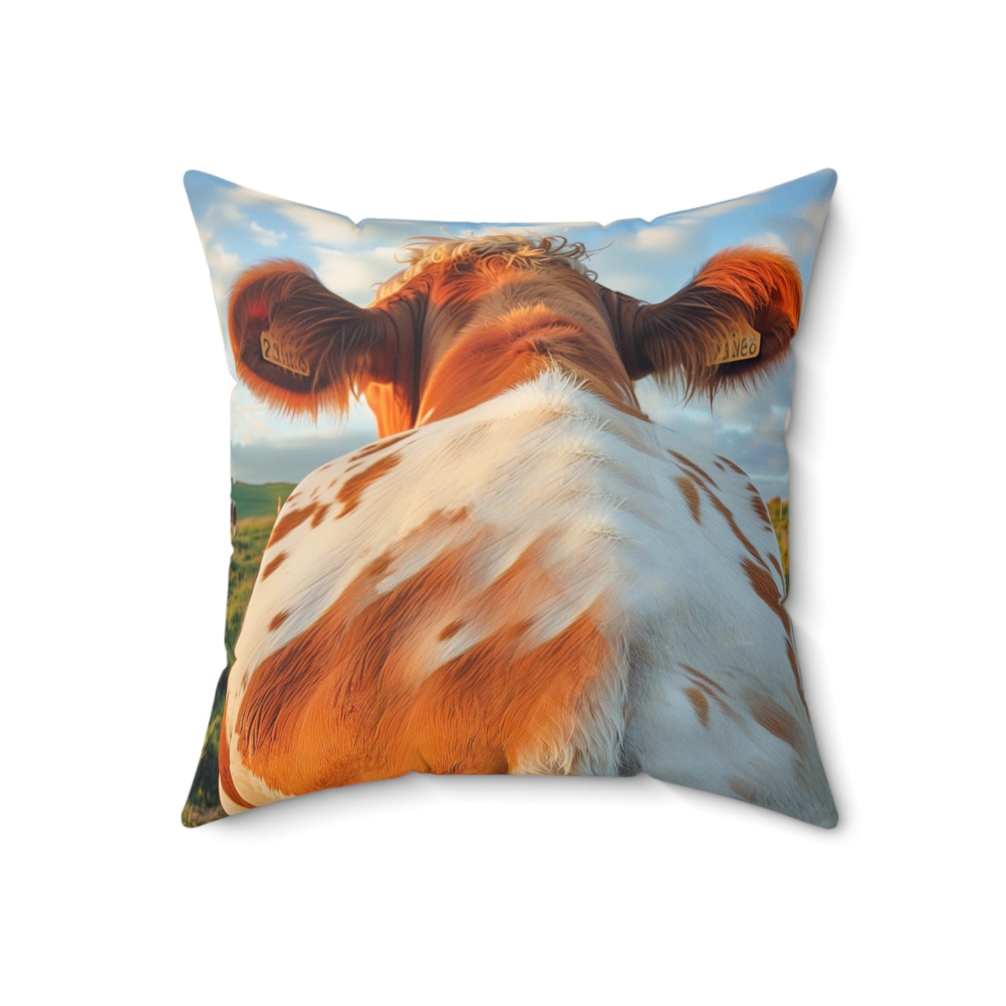 Square Pillow Cow Heads and Tails Faux Suede