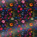 Roll of wrapping paper with a dark floral pattern featuring various flowers in multiple colors.