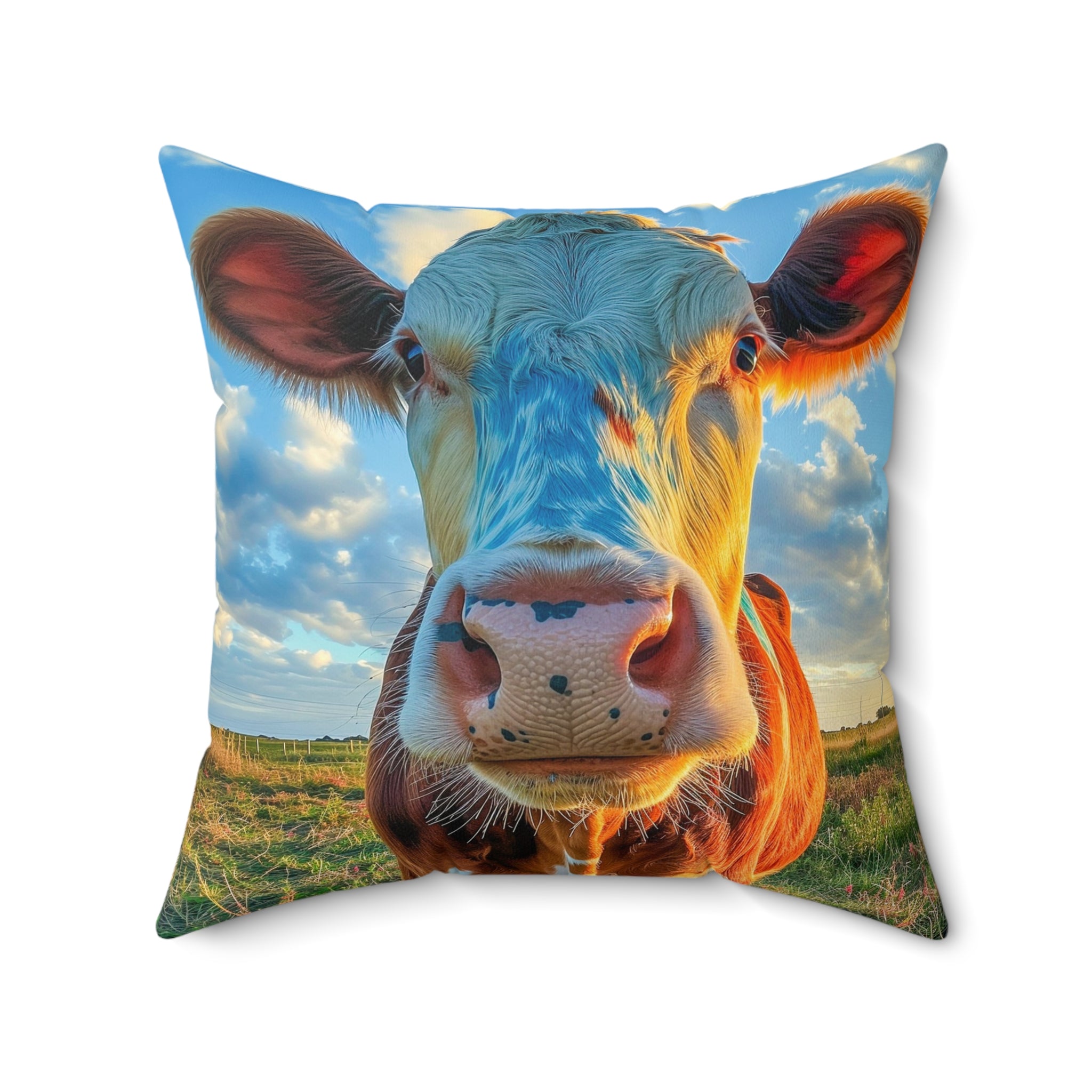 Square Pillow Cow Heads and Tails Faux Suede