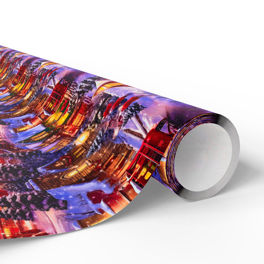 Snowy Winter Village Wrapping Paper Rolls – Nostalgic Holiday Charm with Horse Carriage Delight